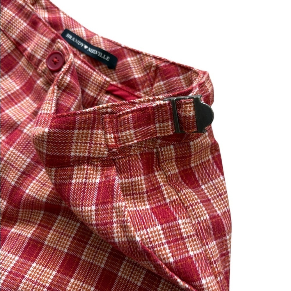 Brandy Melville Women's Red Orange Valentina Plaid Pants One Size - Picture 4 of 8
